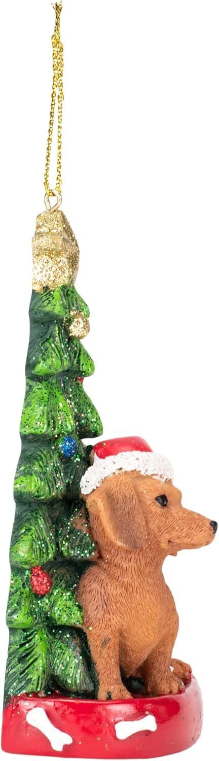 Kurt Adler Red Dachshund with Santa Hat Christmas Tree Ornament, 4.25 "