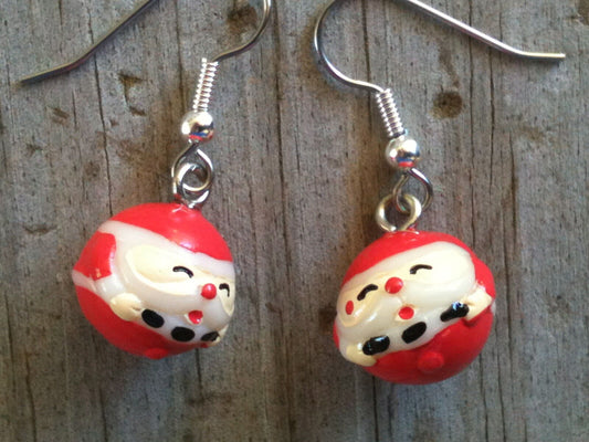 Handpainted Polyresin Roly Poly Santa Claus Christmas Earrings