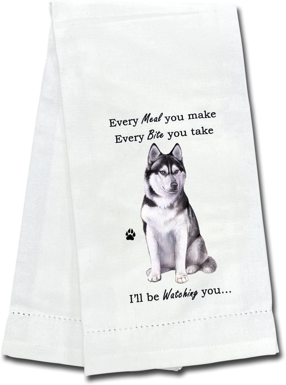 E&S Pets 711-40 Siberian Husky Kitchen Towels Dog Kitchen Towel, Off-white