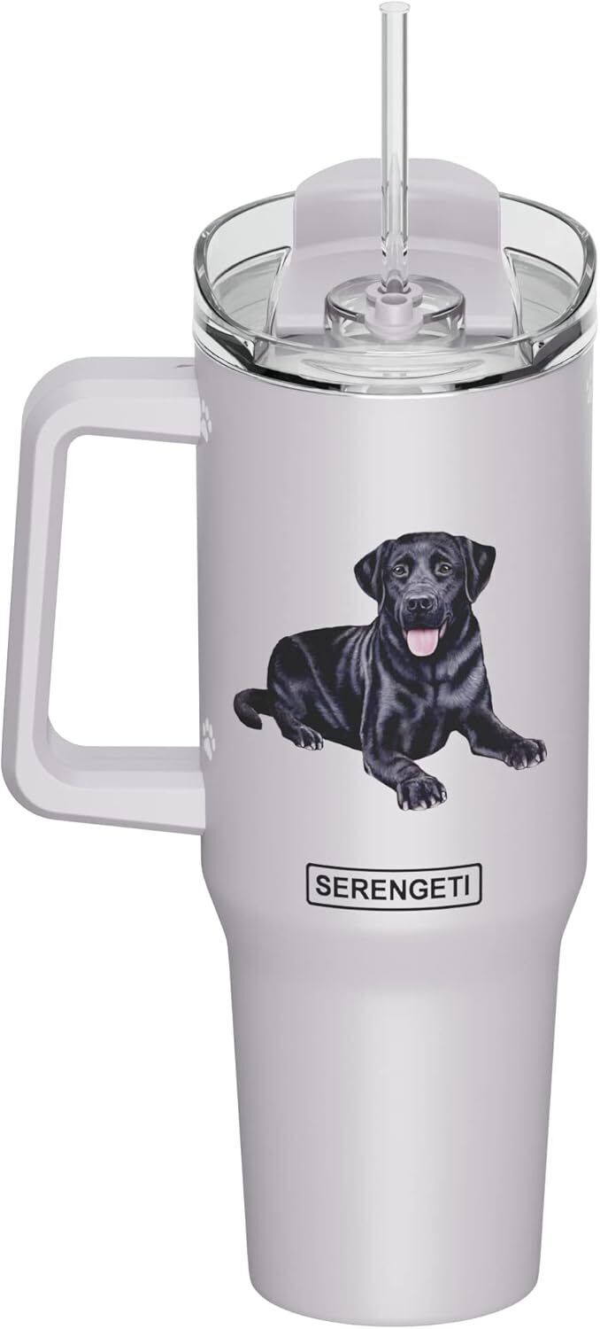Serengeti 40 Oz Black Lab Dog Stainless Steel Tumbler with Handle, Straw & Lid