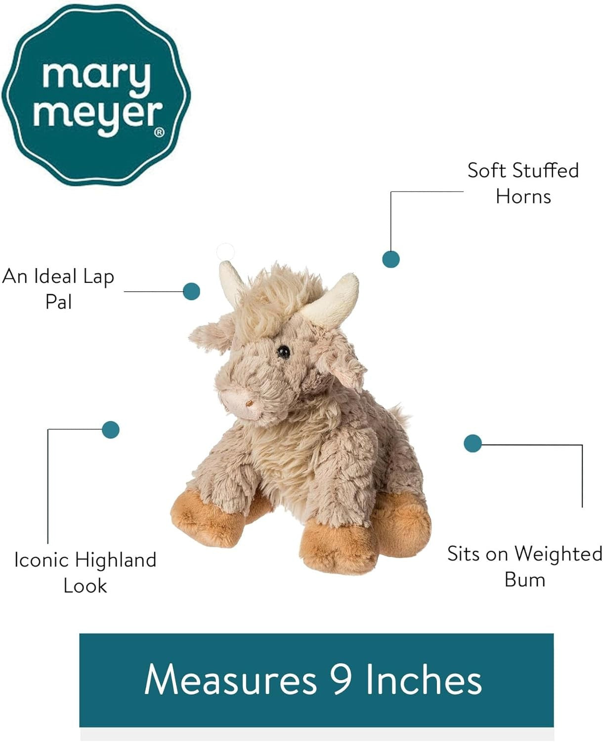 Mary Meyer Putty Highland Cow Stuffed Animal Soft Toy, 9-Inches