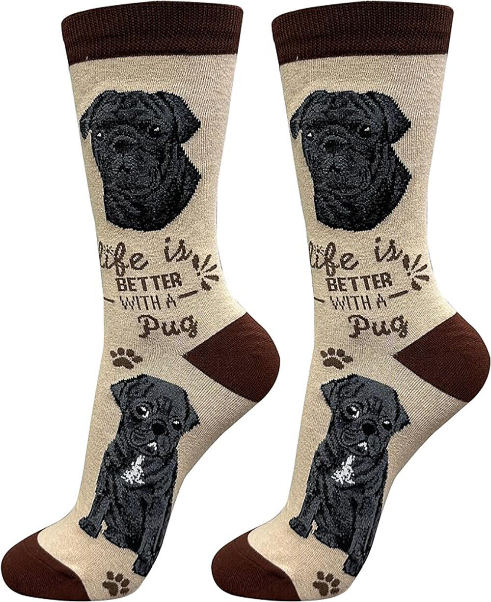 E&S Pets Pet Lover Socks, Life is Better with a Black Pug, One Size fits Most