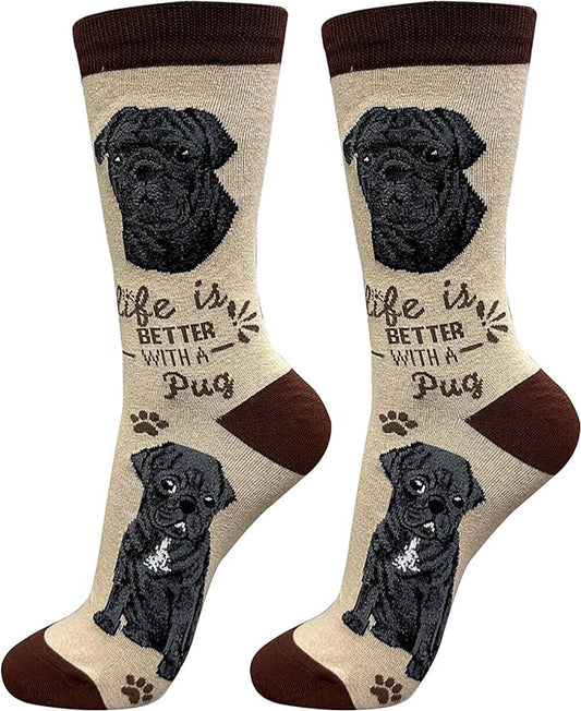 E&S Pets Pet Lover Socks, Life is Better with a Black Pug, One Size fits Most