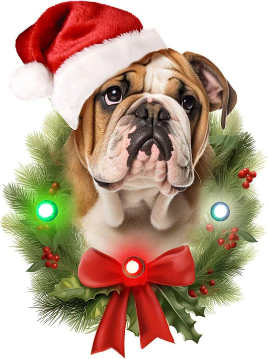 Spoontiques Bulldog Ornament - Wooden Decorations with LED Lights - 4"x5"