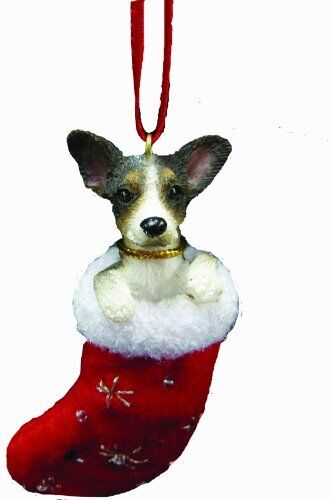 Rat Terrier Christmas Stocking Ornament with "Santa's Little Pals" Hand Painted