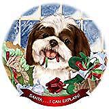 Shih Tzu Chocolate/White Dog Porcelain Ornament Pet Gift 'Santa. I Can Explain!'