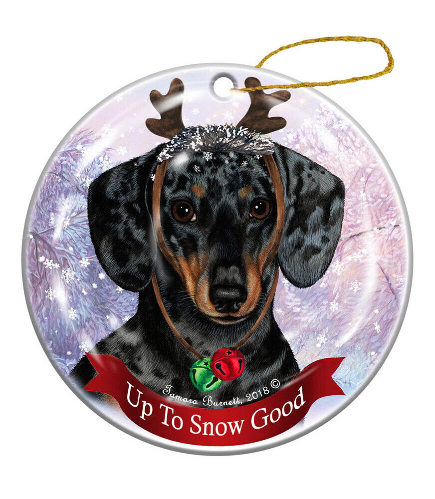 Holiday Pet Gifts Dachshund SH Dark Dapple Dog Porcelain Christmas Ornament