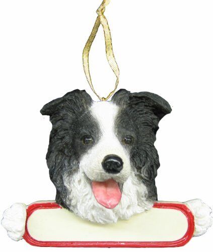 Border Collie Ornament "Santa's Pals" With Personalizable Name Plate