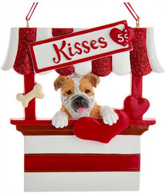 Kurt Adler Bulldog Dog Kissing Booth Christmas Tree Ornament - 4" Resin