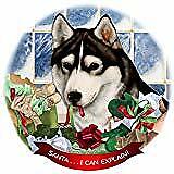 Siberian Husky Black/White Brown Eyes Porcelain Ornament 'Santa. I Can Explain!'