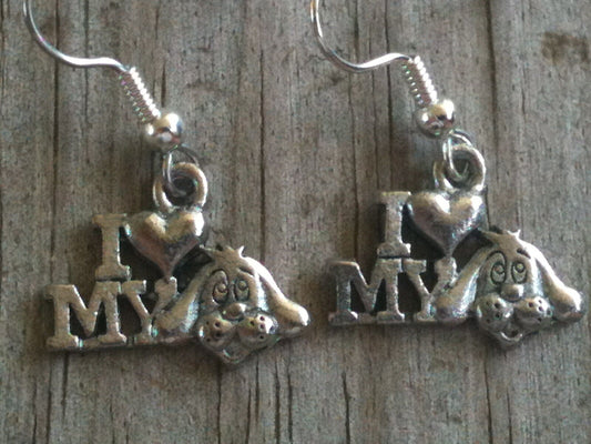 I Heart My Dog Silver Plated Lead Free Pewter Dog Earrings