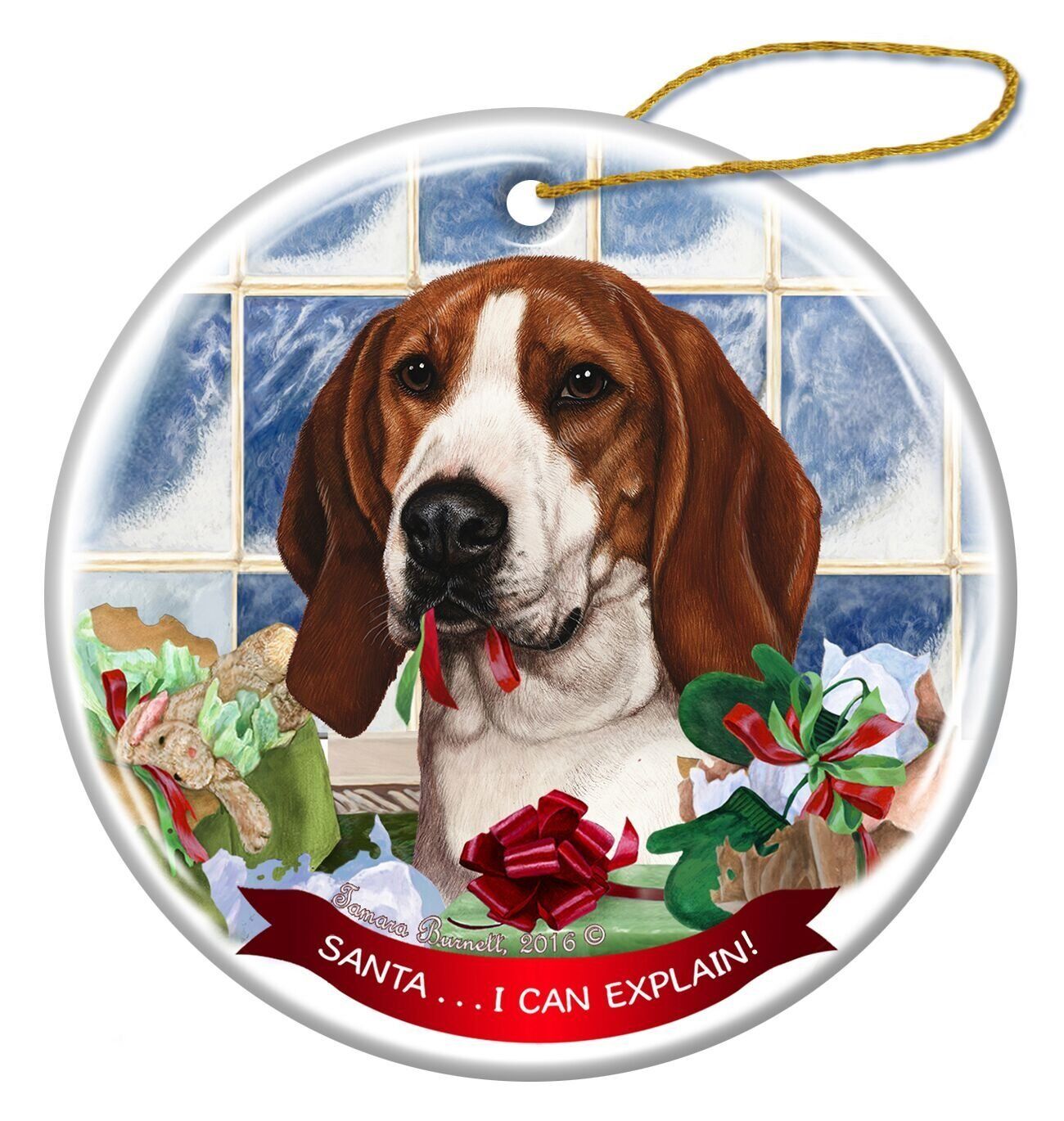 Tree Walker Coonhound Dog Porcelain Ornament Pet Gift 'Santa.. I Can Explain!'