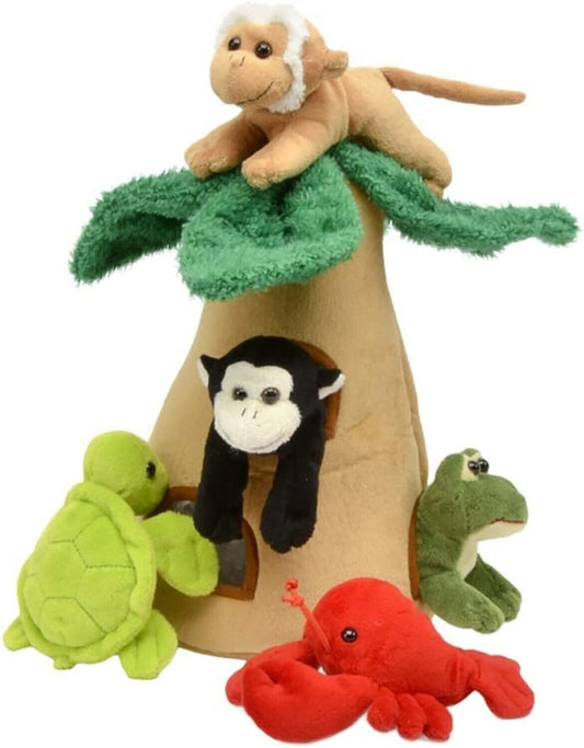 Unipak 12" Palm Coco House - Five Stuffed Animals in Play Palm Carrying House