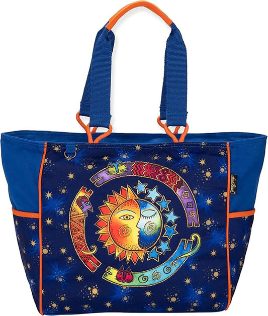 Laurel Burch Cosmos Large Shoulder Bag with Sun, Cosmic Cats, 21" x 8.5" x 14"