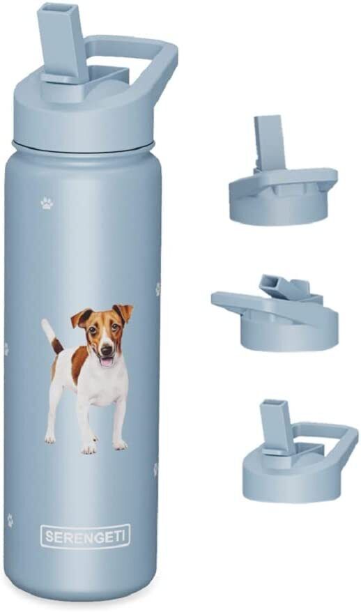 E&S Pets Stainless Steel Water Bottle 24 Oz., Spill Proof (Jack Russell)