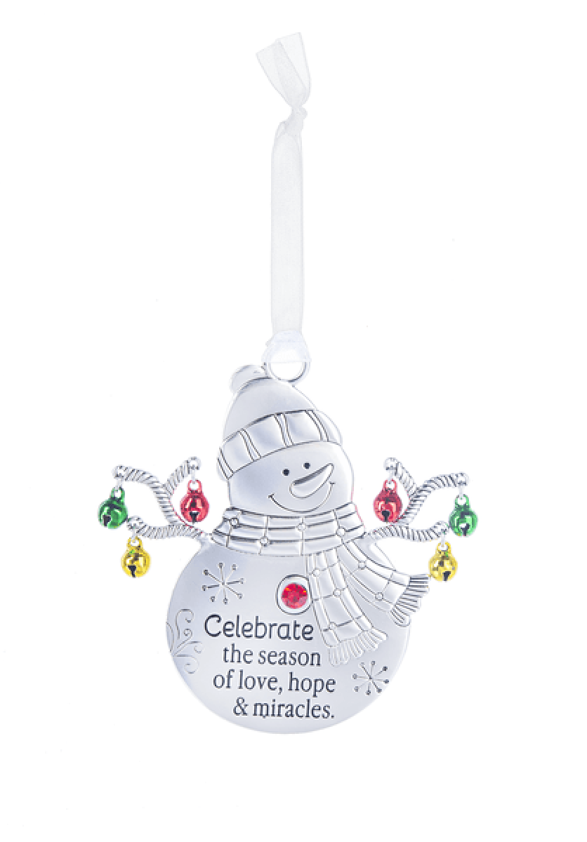 Ganz Snowman with Bells Ornament - Snowflake Kisses & warm winter Wishes