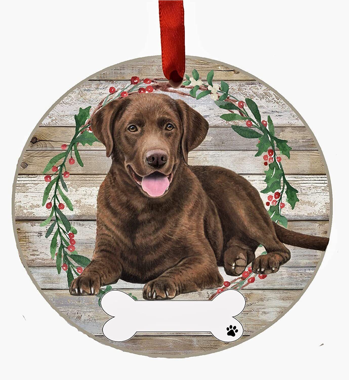 Chocolate Lab Ornament - E&S Pets - DIY Personalizable, Ceramic Round Ornament