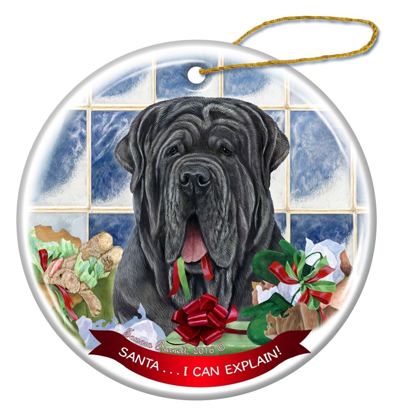 Blue Neapolitan Mastiff Uncropped Dog Porcelain Ornament 'Santa.. I Can Explain!