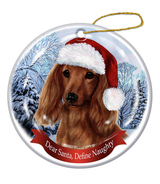 Holiday Pet Gifts Dachshund Longhair (Red) Santa Hat Dog Porcelain Ornament