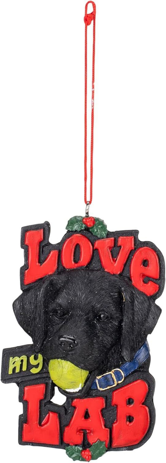Kurt S Adler Black and Red Love My Lab Christmas Ornament, 4"-=