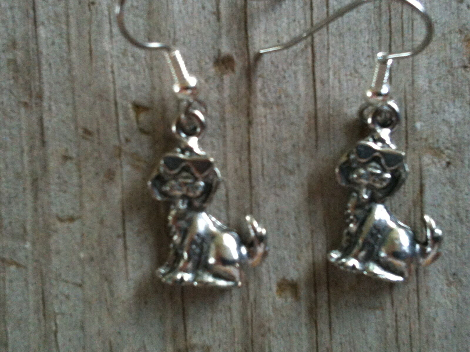 Sitting Dog with Sunglasses Silver Plated Lead Free Pewter Earrings