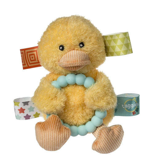 Taggies Soft Baby Rattle w/ Teether Ring & Sensory Tags, 6", Yellow Dunkin Duck