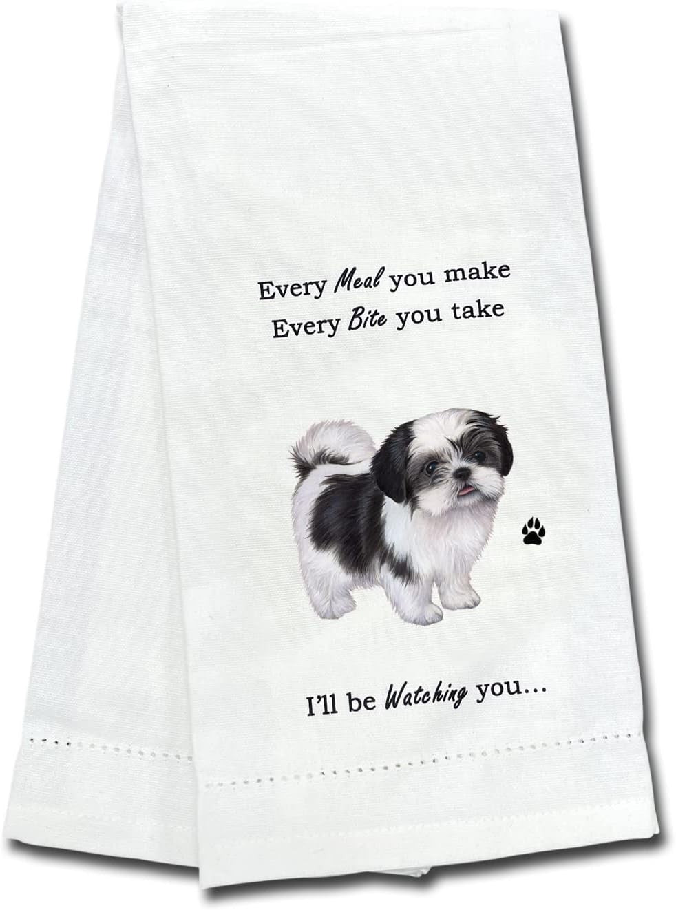 E&S Pets 711-87b Black and White Shih Tzu Puppy Cut Dog Kitchen Towel, Off-white
