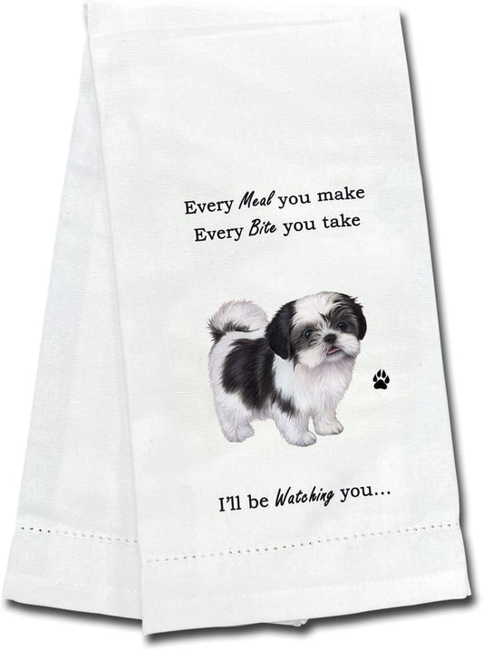 E&S Pets 711-87b Black and White Shih Tzu Puppy Cut Dog Kitchen Towel, Off-white