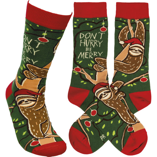 Primitives by Kathy Socks- Christmas Sloth - Don't Hurry Be Merry