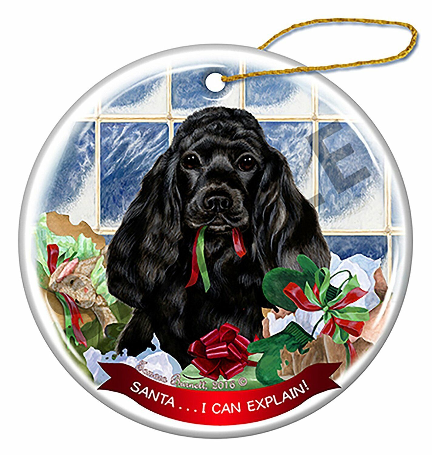 Black Cocker Spaniel Porcelain Ornament Pet Gift 'Santa.. I Can Explain!'