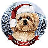 Holiday Pet Gifts Cream Lhasa Apso Dog Santa Hat Porcelain Ornament