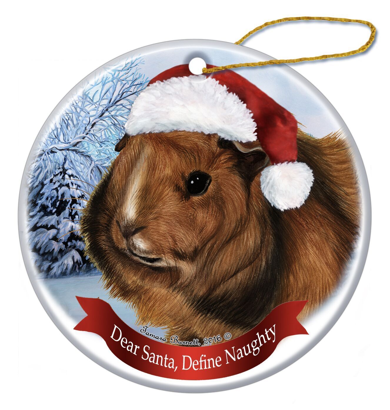 Holiday Pet Gifts Abyssinian Guinea Pig Santa Hat Porcelain Christmas Ornament