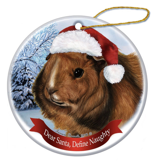 Holiday Pet Gifts Abyssinian Guinea Pig Santa Hat Porcelain Christmas Ornament
