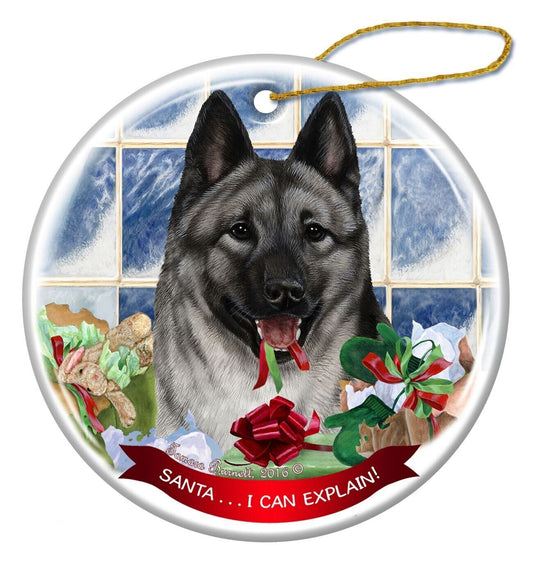 Norwegian Elkhound Dog Porcelain Ornament Pet Gift 'Santa.. I Can Explain!'