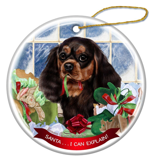 Cavalier King Charles Black/Tan Porcelain Ornament Santa. I Can Explain!