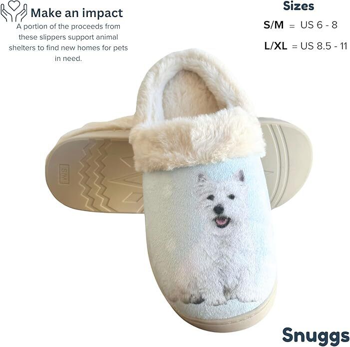 E&S Pets Westie Snugg Slippers for Pet Lovers - Fuzzy Memory Foam, L/XL