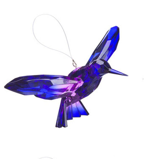 Colorful 7 Inch Two-Toned Hummingbird Ornament/Sun-catcher (Dark Blue/Purple)
