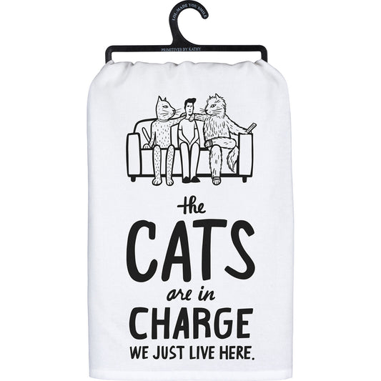 Primitves By Kathy Dish Towel, 28", The Cats are in Charge, We Just Live Here