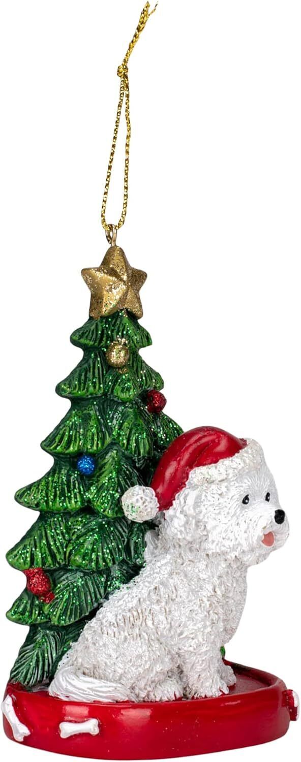 Kurt Adler Bichon Frise With Santa Hat Christmas Tree Ornament, 4.25 "