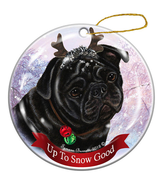 Holiday Pet Gifts Black Pug Dog Porcelain Christmas Ornament