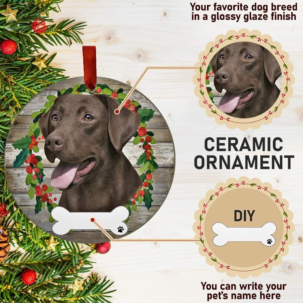 Chocolate Lab Ornament - E&S Pets - DIY Personalizable, Ceramic Round Ornament