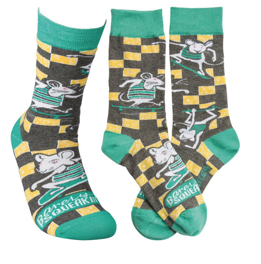Primitives by Kathy Socks Unisex Adult - Barely Squeakin' By, Mouse Skating