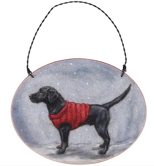 Primitives By Kathy Cozy Black Labrador with Sweater Wooden Christmas Ornament