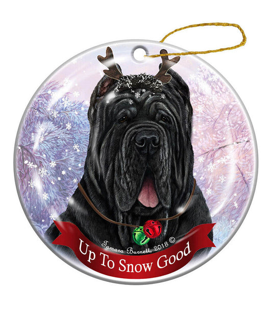 Neapolitan Mastiff Black Cropped Dog Porcelain Ornament Reindeer Dog