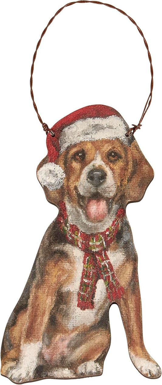 Primitives By Kathy Beagle with Santa Hat & Scarf Wooden Christmas Ornament