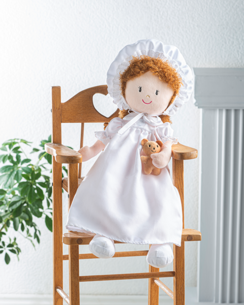 Ganz Victoria Rag Doll with Brown Curly Hair and Mini Teddy Bear, 20" H