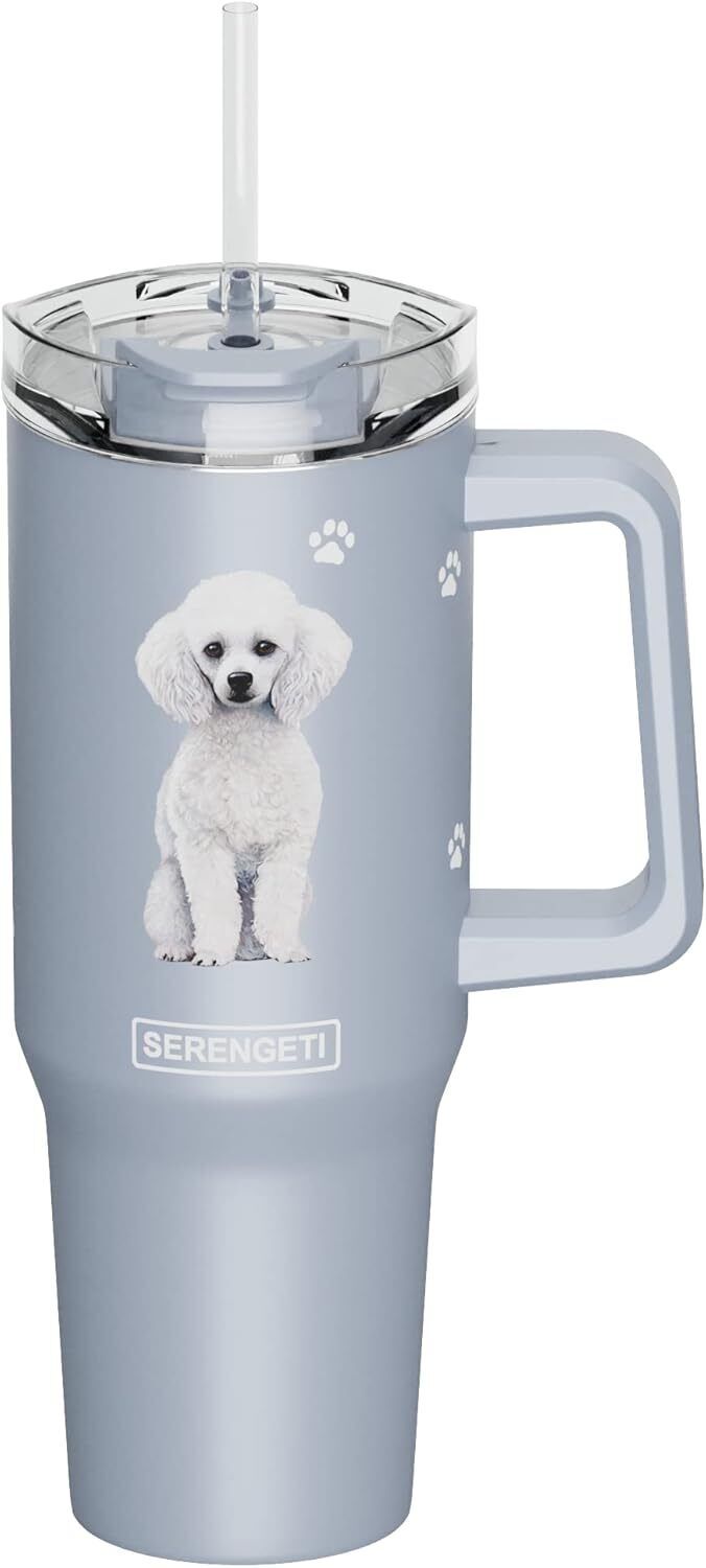 Serengeti 40 Oz Poodle Dog Stainless Steel Tumbler with Handle, Straw & Lid