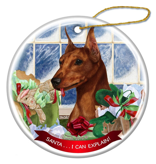 Red Mini Pinscher Dog Porcelain Ornament Pet Gift 'Santa.. I Can Explain!'