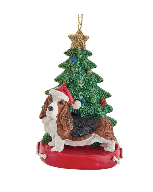 Kurt Adler Basset Hound With Santa Hat Christmas Tree Ornament, 4.25 "