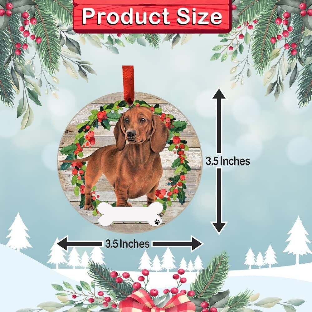 Red Dachshund Ornament - E&S Pets, DIY Personalizable, Ceramic Round Ornament